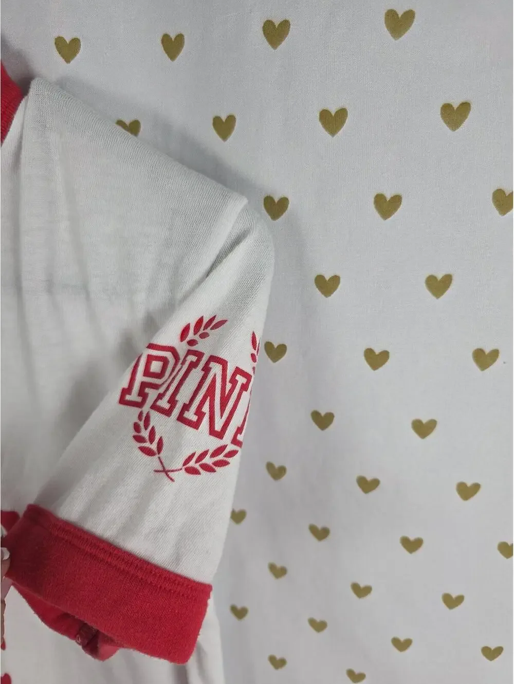 Victorias Secret PINK SUMMER DAZE Cute Ringer Tee shirt Red White MEDIUM - Picture 4 of 4